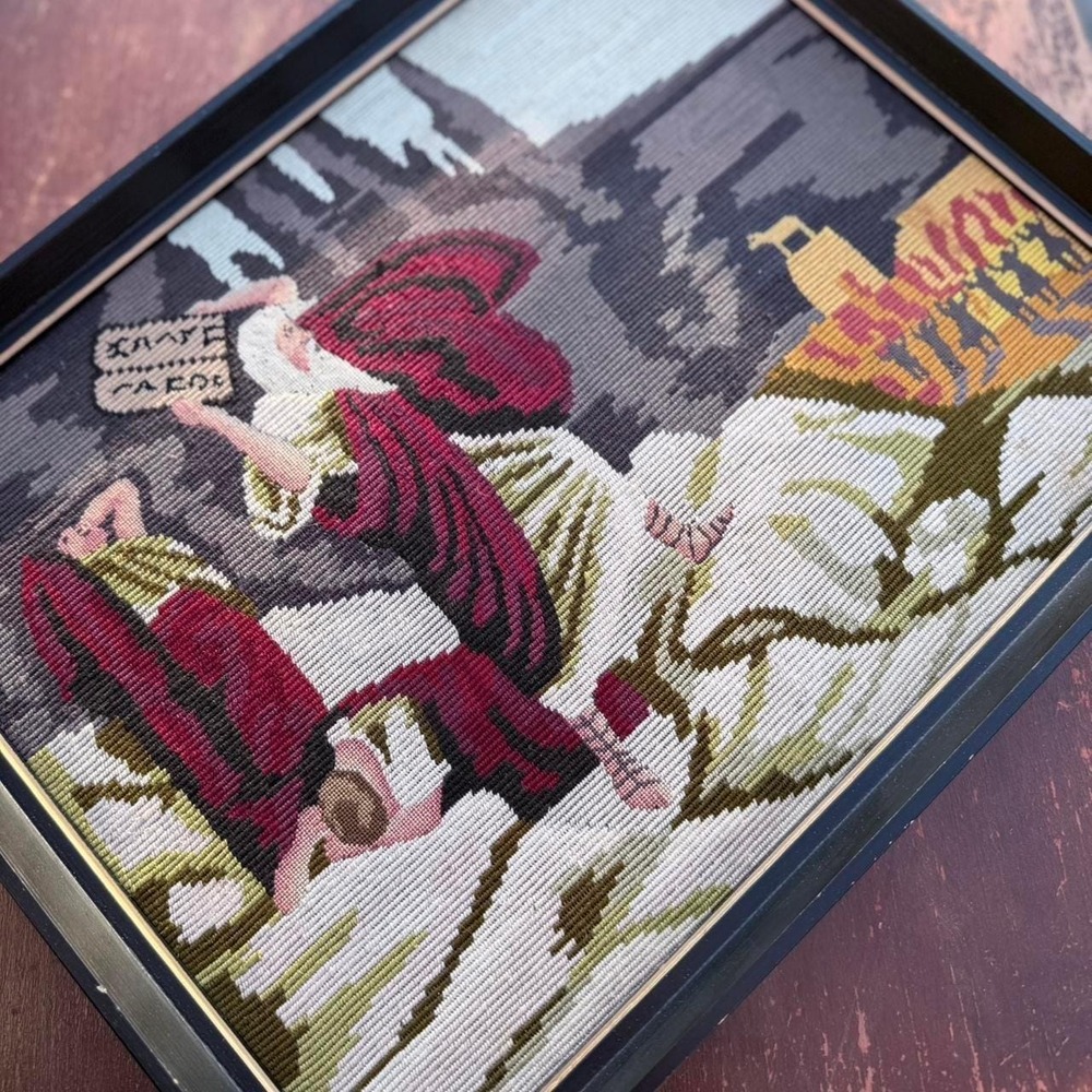Vintage framed Ten Commandements needlepoint